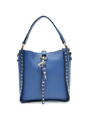 Borsa con manico superiore Eva in vera pelle blu elettrico