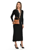 Borsa a mano Dominique in vera pelle Cognac