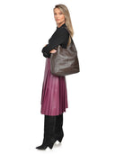 Carla Ferreri Geanta de umar Romy piele naturala Maro inchis