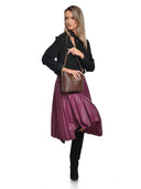 Roberta M Geanta de umar Carolina piele naturala cioccolatiu