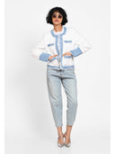 Jachetă color-block denim touch Alb