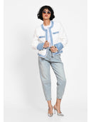 Jachetă color-block denim touch Alb