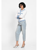 Jachetă color-block denim touch Alb