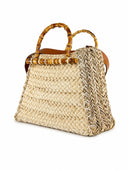 Sofia Cardoni Geanta de plaja Circe straw and paper-Taupe