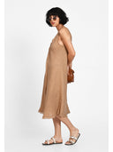 Rochie midi cu detaliu frontal Coniac