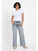T-shirt minimalist cu logo frontal Alb blu