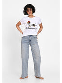 T-shirt cu print artistic frontal Alb gri