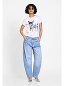 T-shirt cu print artistic frontal Alb jeans