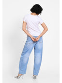 T-shirt cu print artistic frontal Alb jeans