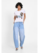 T-shirt cu print artistic frontal Alb leopard