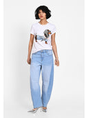 T-shirt cu print artistic frontal Alb leopard