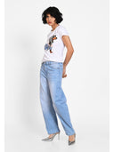 T-shirt cu print artistic frontal Alb leopard