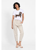 T-shirt cu print artistic frontal Alb nude