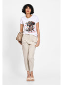 T-shirt cu print artistic frontal Alb rosu