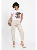 T-shirt cu print artistic frontal Alb rosu
