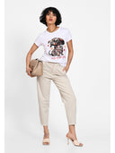 T-shirt cu print artistic frontal Alb rosu
