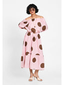 Rochie midi cu imprimeu oversized Roz dots