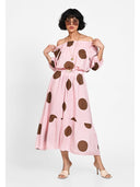 Rochie midi cu imprimeu oversized Roz dots