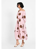 Rochie midi cu imprimeu oversized Roz dots