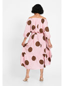 Rochie midi cu imprimeu oversized Roz dots