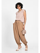 Pantaloni drapați din vâscoză blend Tabac