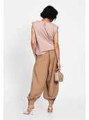 Pantaloni drapați din vâscoză blend Tabac