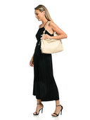 Borsa hobo Mihalea beige in vera pelle
