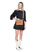 Borsa a tracolla Fabiola, vera pelle color cognac