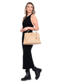 Borsa a mano Helene in vera pelle color talpa