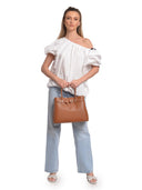 Anna Luchini Borsa a mano ELIANA in vera pelle color cognac