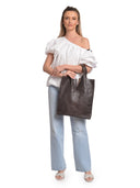 Anna Luchini Borsa a spalla ANASTASIA pelle naturale - Marrone scuro