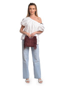 Anna Luchini Borsa Tote MARIA in vera pelle-Bordeaux