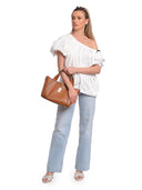 Isabella Rhea borsa a mano AGNESE in vera pelle - cognac
