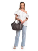 Isabella Rhea borsa Hobo ADNANA vera pelle-Marrone Scuro