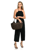 Borsa a tracolla Anna Luchini Dorina, pelle naturale, marrone scuro