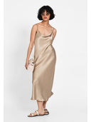 Rochie midi satin-effect Bej