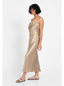 Rochie midi satin-effect Bej