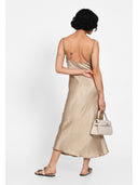 Rochie midi satin-effect Bej