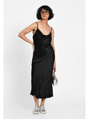 Rochie midi satin-effect Negru