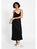 Rochie midi satin-effect Negru