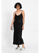 Rochie midi satin-effect Negru