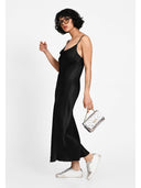Rochie midi satin-effect Negru