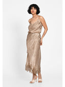 Fustă midi satin-effect Bej