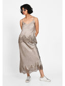 Fustă midi satin-effect Taupe
