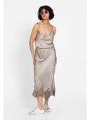 Fustă midi satin-effect Taupe